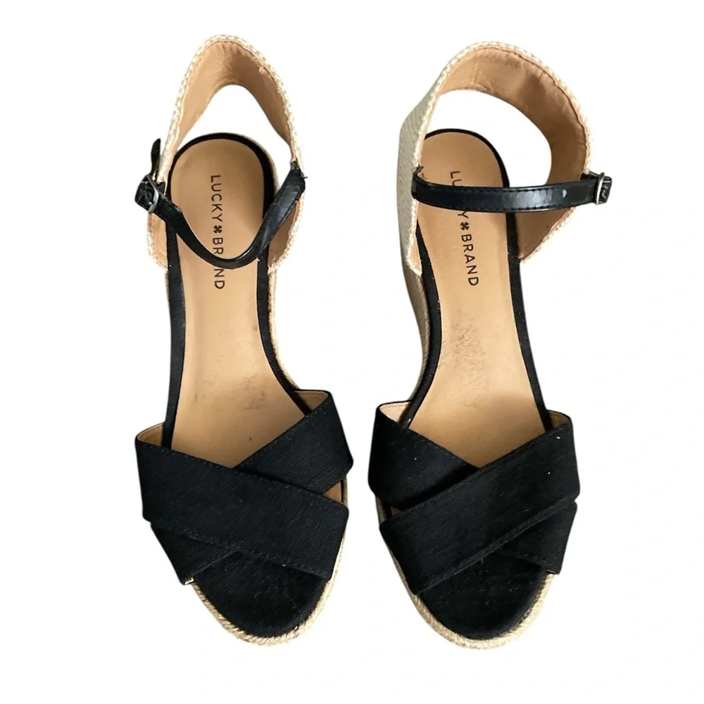 Lucky Brand Black wedge ankle espadrilles